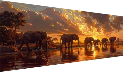 Elefant Diamond Painting Groß XXL 100x40cm, Basteln Erwachsene Diamond Painting Set, 5D DIY Tier Diamant Painting Bilder Erwachsene, Diamond Painting Set mit Zubehör für Zimmer Wand Deko und Geschenke von MXRUOO