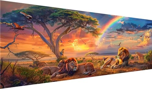 Löwe Diamond Painting Groß XXL 180x70cm, Basteln Erwachsene Diamond Painting Set, 5D DIY Sonnenuntergang Diamant Painting Bilder Erwachsene, Diamond Painting Set mit Zubehör für Wanddeko, Geschenke von MXRUOO