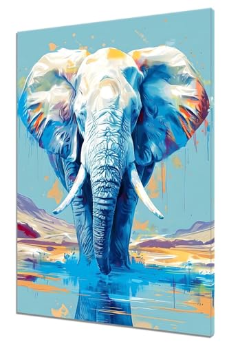 Malen Nach Zahlen Elefant, DIY Malen nach Zahlen Blau für Anfänger und Erwachsene, Bastelset Erwachsene Paint by Numbers Ölgemälde mit 3 Pinsel, Acrylfarbe für Home Wanddeko (Ohne Rahmen) 60x80cm C-4 von MXRUOO