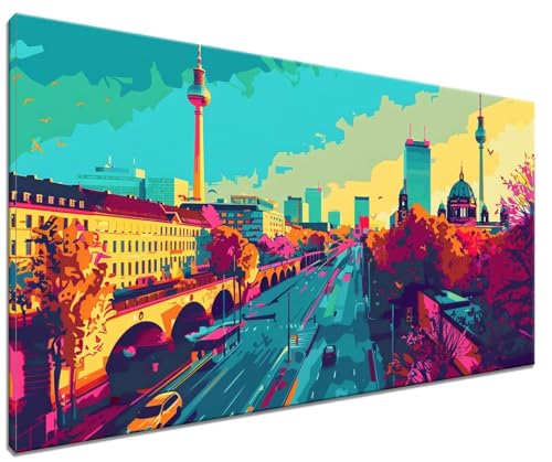 Malen Nach Zahlen Erwachsene Berlin, DIY Handgemalt Ölgemälde Leinwand Kits, DIY Set Erwachsene Anfänger Paint by Numbers Malen Nach Zahlen Landschaft zur Heimdekoration, Kein Rahmen (60x80cm) G-1 von MXRUOO