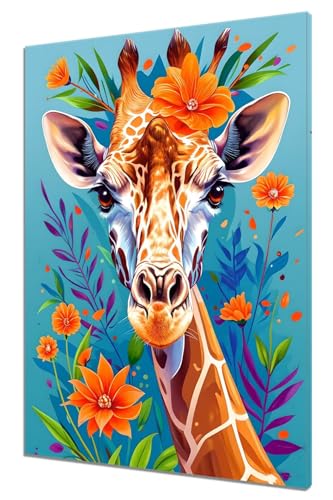 Malen Nach Zahlen Erwachsene Giraffe Malen Nach Zahlen Blume Kinder Anfänger mit Leinwand Pinseln Acrylpigment Paint by Numbers, Malen nach Zahlen für Geschenke und Home Zimmer Wanddeko (50x70cm) Q-5 von MXRUOO