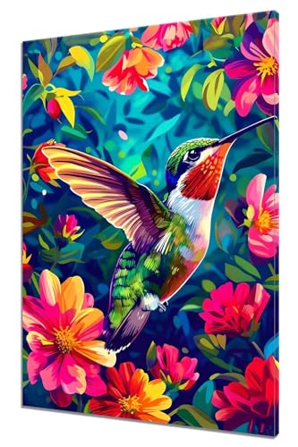 Malen Nach Zahlen Erwachsene Kolibri Malen Nach Zahlen Blume Kinder Anfänger mit Leinwand Pinseln Acrylpigment Paint by Numbers, Malen nach Zahlen für Geschenke und Home Zimmer Wanddeko (50x70cm) V-4 von MXRUOO