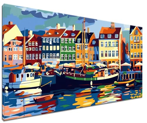 Malen Nach Zahlen Erwachsene Kopenhagen, DIY Handgemalt Ölgemälde Leinwand Kits, DIY Set Erwachsene Anfänger Paint by Numbers Malen Nach Zahlen Landschaft zur Heimdekoration, Kein Rahmen (50x70cm) D-5 von MXRUOO