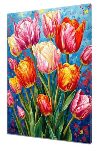 Malen Nach Zahlen Erwachsene Tulpe Malen Nach Zahlen Blume Kinder Anfänger mit Leinwand Pinseln Acrylpigment Paint by Numbers, Malen nach Zahlen für Geschenke und Home Zimmer Wanddeko (50x70cm) M-6 von MXRUOO