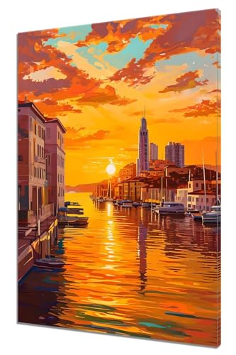 Malen Nach Zahlen Erwachsene Venedig, DIY Handgemalt Ölgemälde Leinwand Kits, DIY Set Erwachsene Anfänger Paint by Numbers Malen Nach Zahlen Landschaft zur Heimdekoration, Kein Rahmen (30x40cm) J-8 von MXRUOO