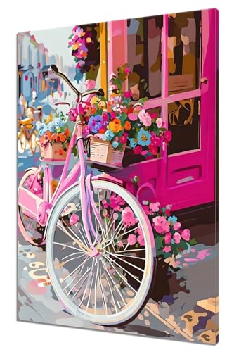 Malen Nach Zahlen Fahrrad, DIY Malen nach Zahlen Blumen für Anfänger und Erwachsene, Bastelset Erwachsene Paint by Numbers Ölgemälde mit 3 Pinsel, Acrylfarbe für Wanddeko (Ohne Rahmen) 50x70cm E-4 von MXRUOO