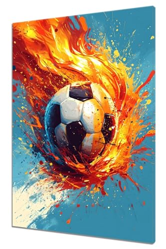 Malen Nach Zahlen Fußball, DIY Malen nach Zahlen Flamme für Anfänger und Erwachsene, Bastelset Erwachsene Paint by Numbers Ölgemälde mit 3 Pinsel, Acrylfarbe für Wanddeko (Ohne Rahmen) 60x80cm V-7 von MXRUOO