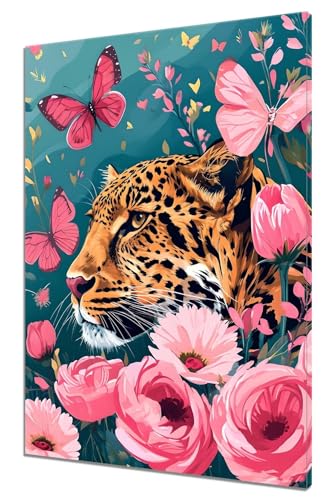 Malen Nach Zahlen Leopard, DIY Malen nach Zahlen Blume für Anfänger und Erwachsene, Bastelset Erwachsene Paint by Numbers Ölgemälde mit 3 Pinsel, Acrylfarbe für Home Wanddeko (Ohne Rahmen) 30x40cm L-7 von MXRUOO