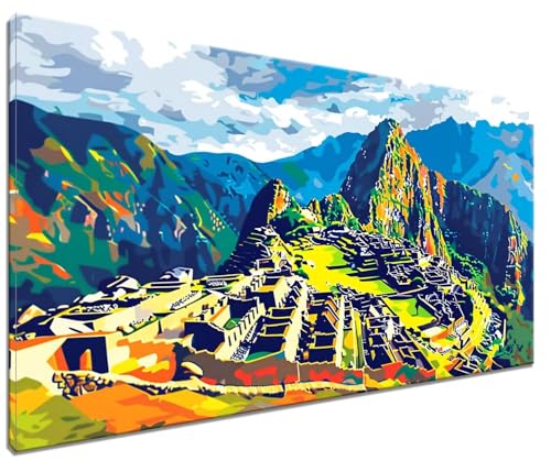 Malen Nach Zahlen Machu Picchu, DIY Malen nach Zahlen Landschaft für Anfänger und Erwachsene, Bastelset Erwachsene Paint by Numbers Ölgemälde mit 3 Pinsel, Acrylfarbe, Deko (Ohne Rahmen) 60x80cm M-8 von MXRUOO