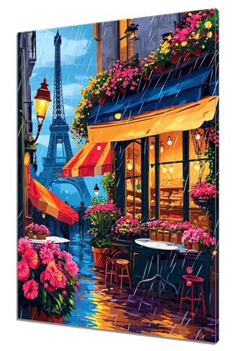 Malen Nach Zahlen Paris, DIY Malen nach Zahlen Landschaft für Anfänger und Erwachsene, Bastelset Erwachsene Paint by Numbers Ölgemälde mit 3 Pinsel, Acrylfarbe für Wanddeko (Ohne Rahmen) 50x70cm R-8 von MXRUOO