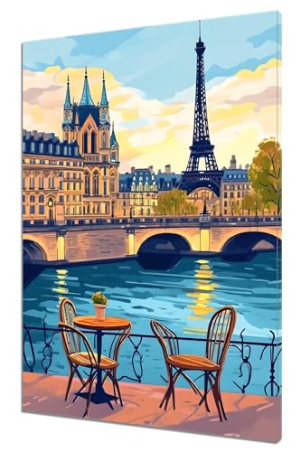 Malen Nach Zahlen Paris, DIY Malen nach Zahlen Straße für Anfänger und Erwachsene, Bastelset Erwachsene Paint by Numbers Ölgemälde mit 3 Pinsel, Acrylfarbe für Home Wanddeko (Ohne Rahmen) 30x40cm D-6 von MXRUOO