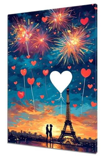 Malen Nach Zahlen Paris, DIY Malen nach Zahlen Valentinstag für Anfänger und Erwachsene, Bastelset Erwachsene Paint by Numbers Ölgemälde mit 3 Pinsel, Acrylfarbe für Wanddeko (Ohne Rahmen) 50x70cm J-3 von MXRUOO