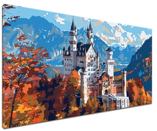 Malen Nach Zahlen Schloss Neuschwanstein, DIY Malen nach Zahlen Landschaft für Anfänger und Erwachsene, Bastelset Erwachsene Paint by Numbers Ölgemälde mit 3 Pinsel, Acrylfarbe, Ohne Rahmen 60x80cm -1 von MXRUOO