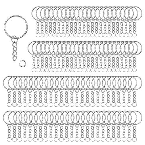 100 Stück 25mm Schlüsselanhänger Ringe Schlüsselringe mit Kette Spaltring DIY Schlüsselring Ring Bastel Set Schlüsselanhänger zum Basteln für Bastelarbeiten Schmuckherstellung | Silber von MXTIMWAN
