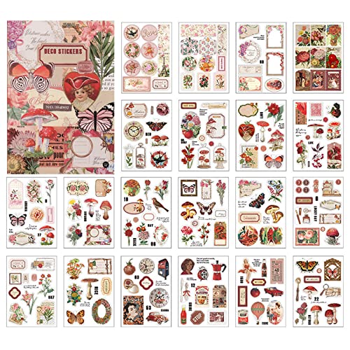 166 Stück Scrapbook Stickers Scrapbook Zubehör Scrapbooking Sticker Vintage Sticker Fotoalbum Blumen Pilze Verschiedene Muster Sticker für Journaling Zubehör Sticker Bullet Journal Sticker Aesthetic von MXTIMWAN