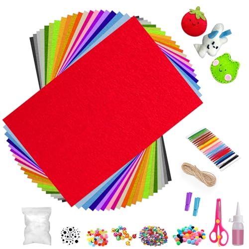 MXTIMWAN 20 Farben Bunte Filzplatten, Polyester Felt Fabric mit 11 pcs Nähzubehör, 20x30cm Kinder Vliesstoff Stoff Filzplatten für DIY Handwerk, Nähen, Patchwork von MXTIMWAN