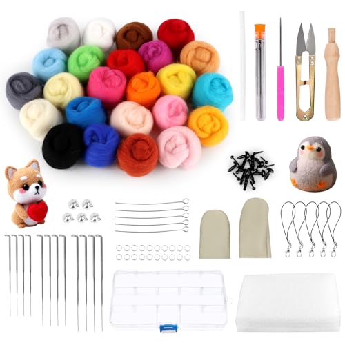 MXTIMWAN 24 Farben Nadelfilz Set, Nadelfilzset für Anfänger, Nadelfilz Wolle Set mit Werkzeug, Filzwolle Nadelfilzen Starter Kit für DIY Handwerk, Heimdekoration von MXTIMWAN