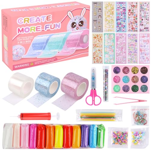 MXTIMWAN 63 Stück Nano Tape Bubbles Set, 3 Rollen DIY Bubble Tape Nano, Nano Tape Bubbles Kits für Kinder, Doppelseitiges Klebeband Set DIY Craft für Mädchen, Jungen, Erwachsene von MXTIMWAN