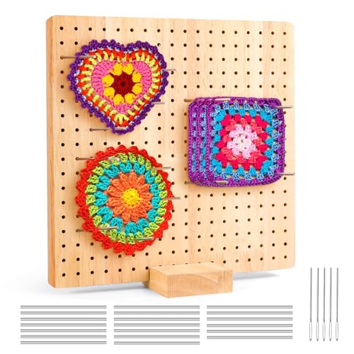 MXTIMWAN Granny Square Spanner,Handcrafted Wooden Blocking Board Häkeln,Bambus Blockierbretter,Sperrbrett Häkeln Holz,Blocking Board Mit 20 Edelstahlstiften und 5 Stiften Ösenstiften(23,5 cm) von MXTIMWAN