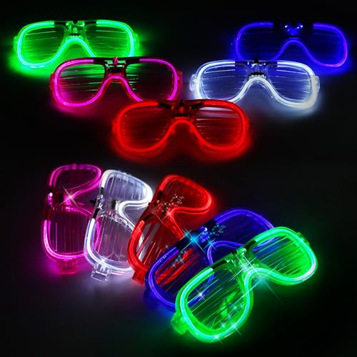 MXTIMWAN LED Brille Party Brille, Unisex Flashing LED Brille, Partybrillen Set LED, Rave Shutter Shades Brille für Weihnachten Geburtstag Karneval Festliche Partydekoration (12) von MXTIMWAN