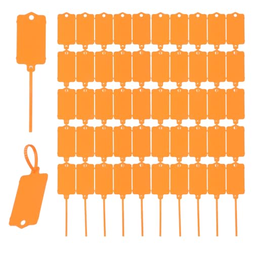 MY MIRONEY 50 Stück wasserdichte Kunststoffanhänger, orangefarbene Kunststoff-Versandanhänger, beschreibbare Hängeschilder, selbstschließende Kabelbinder, Etiketten für Schlüssel, Gepäck, Logistik von MY MIRONEY
