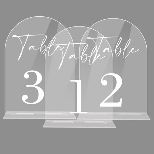 Bogen-Acrylschild Mit Ständer, Acrylschilder Mit Ständer Hochzeits-Tischkarten Bogen-Acrylschild Tischnummer Halter Tischnummern Für Hochzeit, Party, Veranstaltung, Dekoration(D3,4"x5.5";1-10) von MYBSXKEOZ