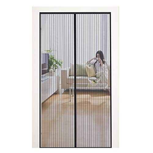 MYCARBON Fliegengitter für Tür und Fenster, magnetisch, 90 x 230 cm, ultradünnes Netz, automatisch, Magnetverschluss, Fliegenschutz, Insektenschutz, mit Klebeband, Schwarz von MYCARBON