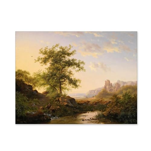 MYCGGDGH Gerahmte Wandkunst Vintage-Bilder Landschaft Vintage-Figuren am Wasser-Kunstdruck auf Leinwand-Klassische Landschaft Wanddekoration für Wohnzimmer 50x65cm(20x26Zoll) rahmenlos von MYCGGDGH