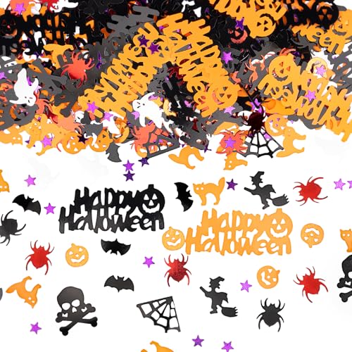 MYHOGOOD Halloween Konfetti, Happy Halloween Hexe Spinne Kürbis Katze Geist Fledermäuse Halloween Glitzer Pailletten Schwarz Orange Halloween Tischkonfetti Streudeko für Halloween Tischdekorationen - von MYHOGOOD