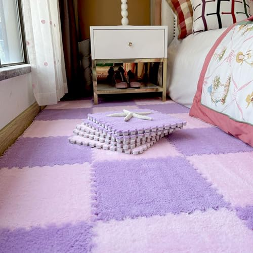 150 Stück Weiche Plüsch-Puzzle-Schaumstoff-Bodenmatte, Ineinander Greifende Teppichfliesen, 30 x 30 cm, Spielmatte, für Schlafzimmer, Wohnzimmer von MYIESAXL