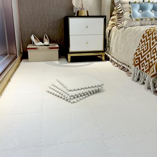 150 Stück Weiche Plüsch-Puzzle-Schaumstoff-Bodenmatte, Ineinander Greifende Teppichfliesen, 30 x 30 cm, Spielmatte, für Schlafzimmer, Wohnzimmer von MYIESAXL