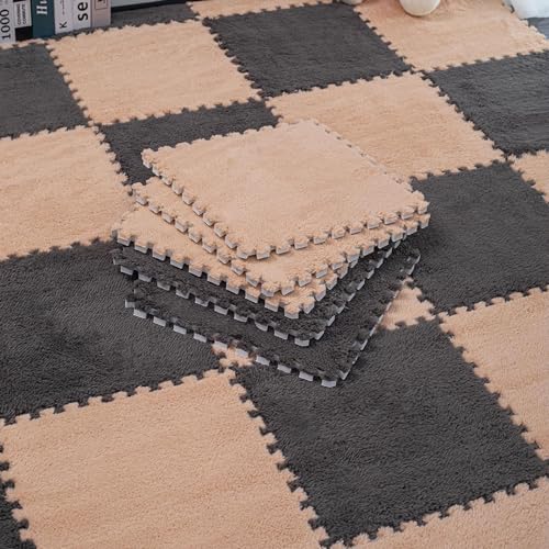 150 Stück Weiche Puzzle-Schaumstoff-Bodenmatten, Ineinandergreifende Teppichfliesen, Plüsch-Spielmatte, Schlafzimmer, 0,6 cm Und 1 cm Dick, 30 x 30 cm von MYIESAXL