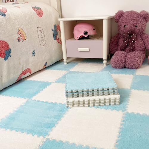 4 Stück Weiche, Flauschige Teppichfliesen, Ineinander Greifende Spielmatte, Plüsch-Puzzle-Schaumstoff-Bodenmatte für Wohnzimmer, Schlafzimmer, 30 x 30 cm von MYIESAXL