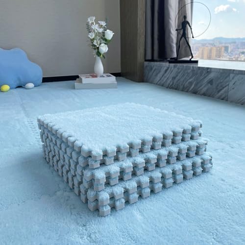 80 Stück Flauschige Spielmatten mit Rand, Ineinander Greifende Spielmattenquadrate, Plüsch-Puzzle-Teppichfliesen, Schaumstoff-Fußmatten, 30 x 30 cm von MYIESAXL