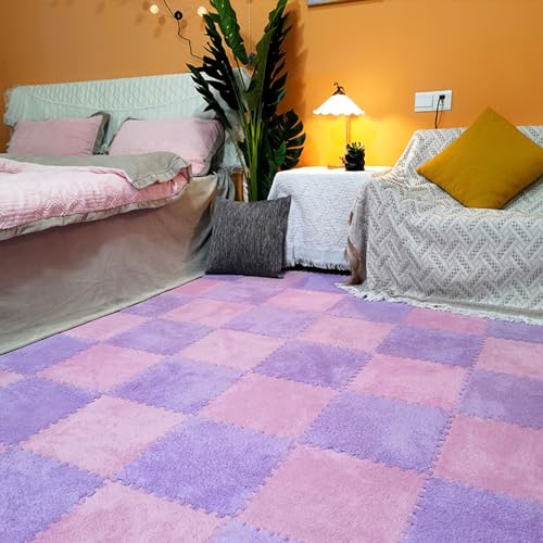 Ineinander Greifende Teppichfliesen, Plüsch-Puzzle-Schaumstoff-Bodenmatte, Puzzle-Teppiche für Das Wohnzimmer, Spielmatte für Den Boden mit Rand von MYIESAXL
