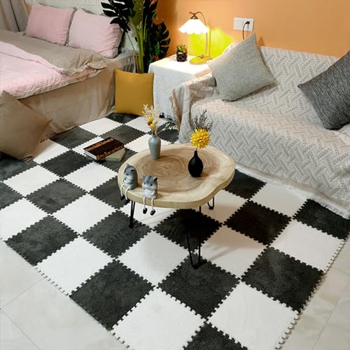 Ineinander Greifende Teppichfliesen, Plüsch-Puzzle-Schaumstoff-Bodenmatte, Puzzle-Teppiche für Das Wohnzimmer, Spielmatte für Den Boden mit Rand von MYIESAXL