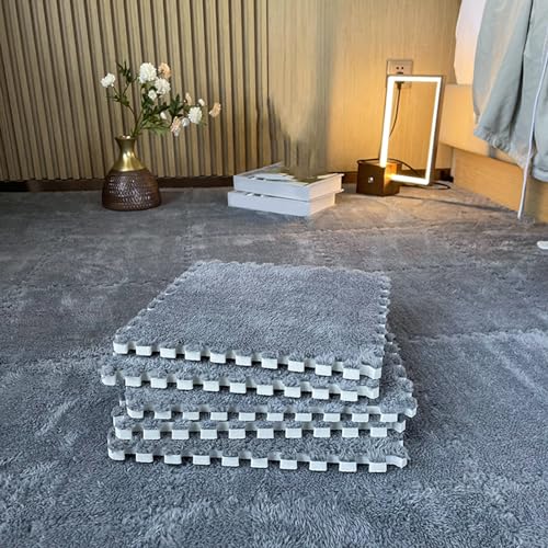 Plüsch-Puzzle-Bodenmatte Aus Schaumstoff, 150 Stück, 13,6 M², Ineinander Greifende Teppichfliesen, Weiche Quadratische Spielmatte, Schlafzimmer, 30 x 30 cm von MYIESAXL