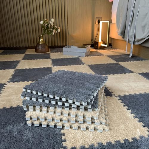 Plüsch-Puzzle-Bodenmatte Aus Schaumstoff, 150 Stück, 13,6 M², Ineinander Greifende Teppichfliesen, Weiche Quadratische Spielmatte, Schlafzimmer, 30 x 30 cm von MYIESAXL