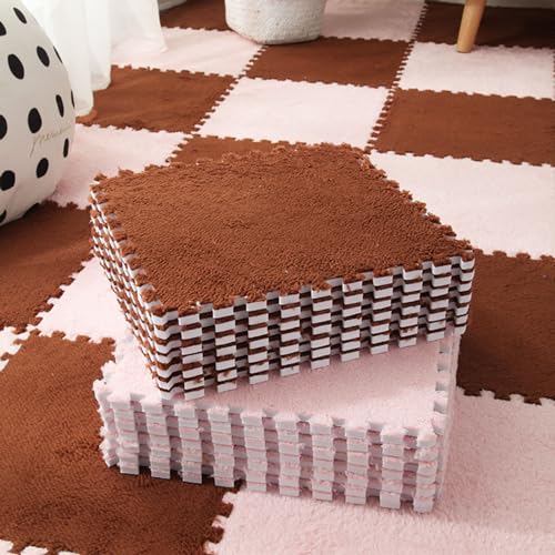 Plüsch-Puzzle-Bodenmatte Aus Schaumstoff, Extragroße Spielmatte mit Rand, Weiche Ineinander Greifende Teppichfliesen, 150 Stück von MYIESAXL