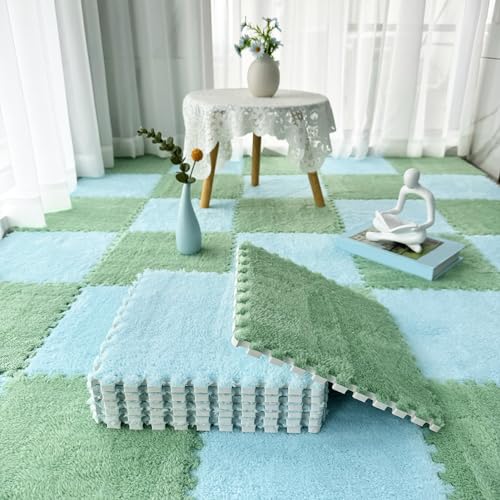 Plüsch-Puzzle-Schaumstoff-Bodenmatte, Puzzle-Teppiche für Das Wohnzimmer, Spielmatte für Den Boden mit Rand, Ineinander Greifende Teppichfliesen, 150 Stück von MYIESAXL