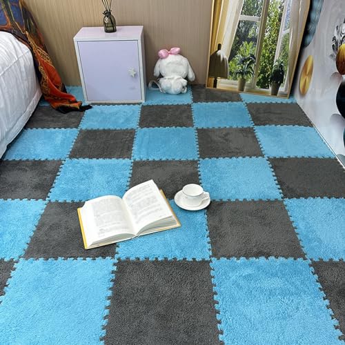 Plüsch-Puzzle-Teppichquadrate, Schaumstoff-Bodenmatte, 30 x 30 cm Schaumstoff-Bodenfliesen, Ineinander Greifende Bodenmatten, Puzzle-Teppich, 80 Stück von MYIESAXL