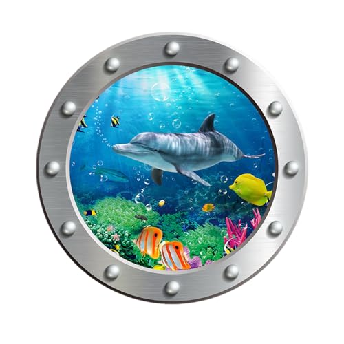 MYJIO Bullaugen-Wandaufkleber | Wandsticker mit tropischen Fischen | Leuchtendes Bullauge, 3D-Meeresdelfin-Fensteraufkleber, Meerestier-Wandfensterdekoration für Fenster, Waschmaschine von MYJIO