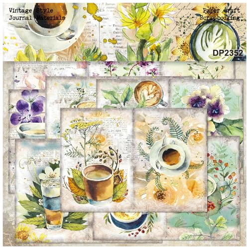 International Scrapbooking Pad,Pads Papier, Scrapbooking-Blockpapier, internationale Scrapbooki-Papierpackungen im A5-Format mit Kaffeemuster, 24 Blatt von MYJSYDZ