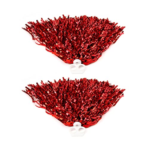 Cheerleader Pom Poms, MYLERCT 2 Stück Rot Pom Poms aus Metallfolie, Cheerleader Bunte Pompons Handblume, für Sport Cheers, Tanz Abendkleid Nachtparty von MYLERCT