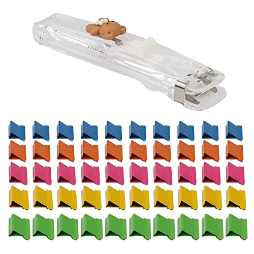 Hefter Ohne Klammern, MYLERCT Reusable Creative Stapler, 50 Stück Verschluss Clips und 1 Clam Clip Dispenser Set, Push Hefter Kann für Büroarbeit, Datensortierung Verwendet Werden von MYLERCT