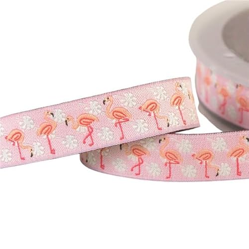 MYMERCERIE Jacquard-Band, Flamingos, Hellrosa, 16 mm, Meterware von MYMERCERIE