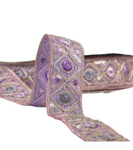 MYMERCERIE Bestickte indische Borte, 30 mm, Violett, Meterware von MYMERCERIE