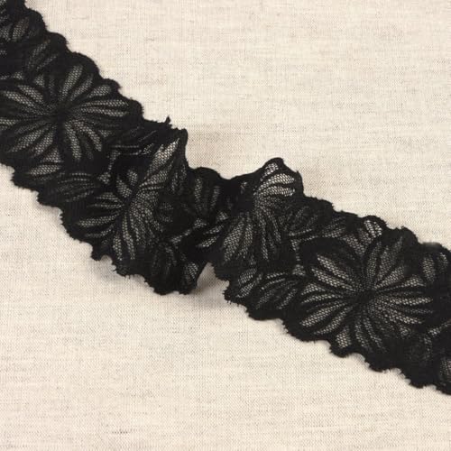 MYMERCERIE Spule, 15 m, elastische Spitze, Blumen, 57 mm, Schwarz von MYMERCERIE