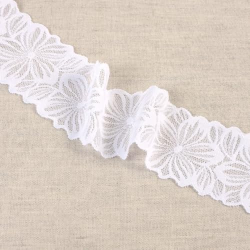 MYMERCERIE Spule, 15 m, elastische Spitze, Blumen, 57 mm, Weiß von MYMERCERIE