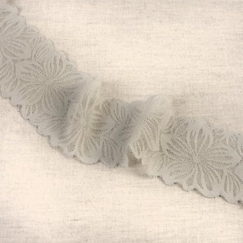 MYMERCERIE Spule, 15 m, elastische Spitze, Blumen, 57 mm, mittelgrau von MYMERCERIE